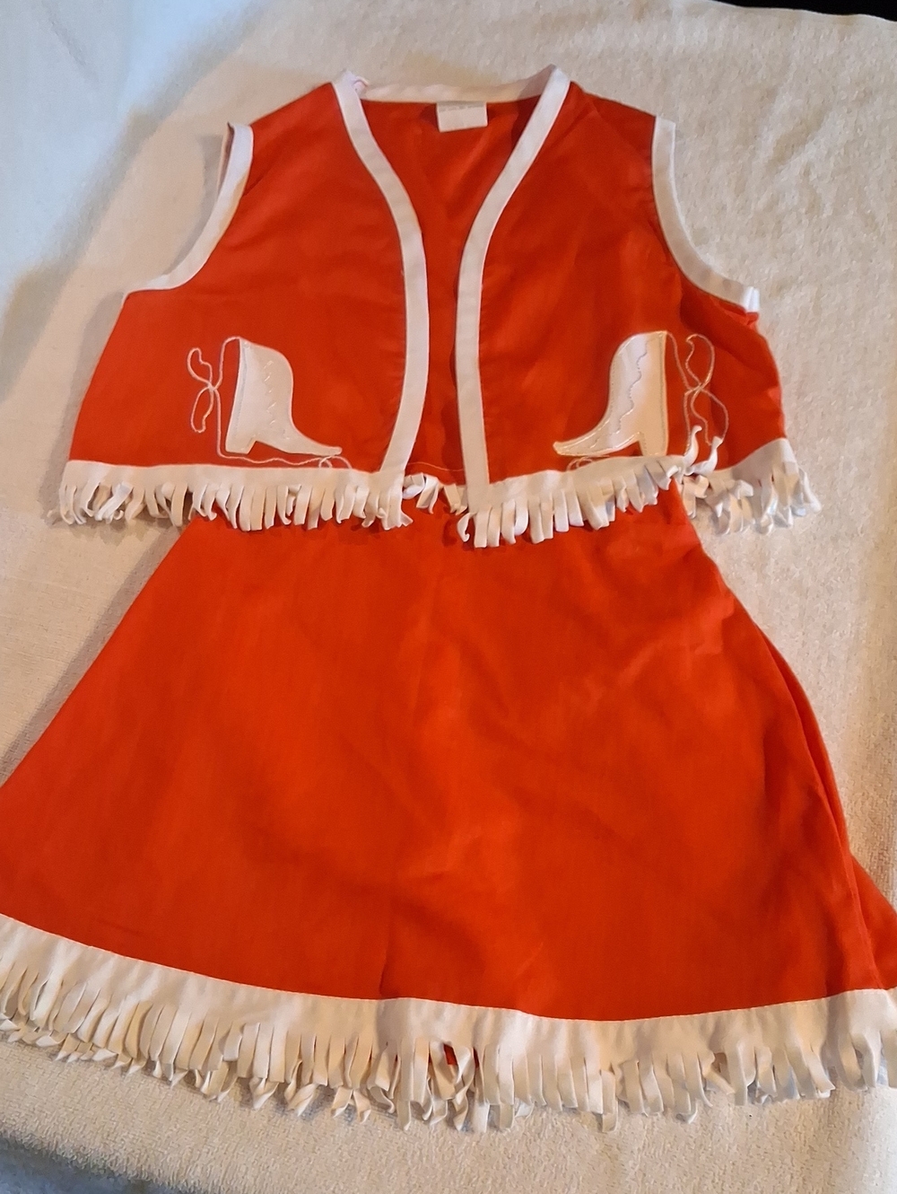Sears Red and White Cowgirl Fringe Vest & Skirt Vintage Western Size 6x